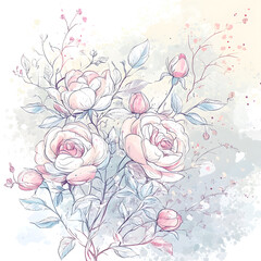 2D illustrator doodle-style floral and leaf graphics on a white background or wallpaper