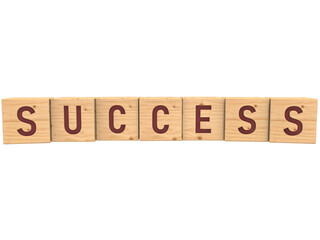 Success word written on wooden blocks with transparent background