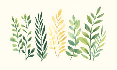 Fototapeta premium 2D illustrator doodle-style floral and leaf graphics on a white background or wallpaper