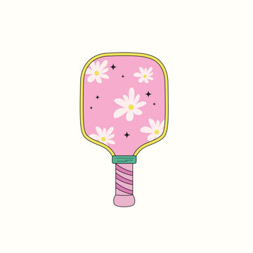 Cute pickeleball racket and daisy flowers vector