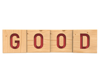 Good word written on wooden blocks with transparent background