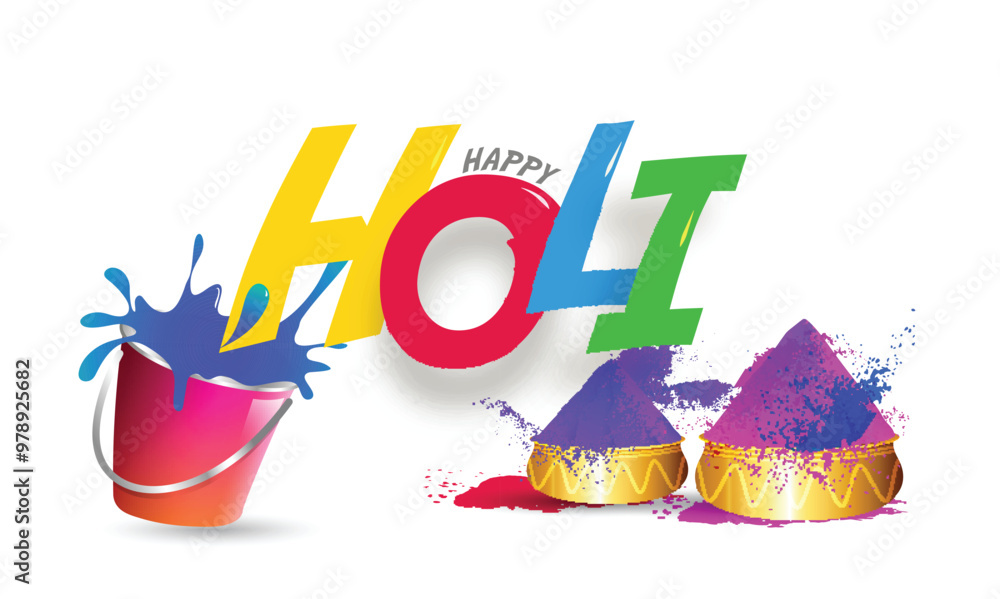 Canvas Prints vector illustration of color bucket and bowls on white background. happy holi poster or banner desig