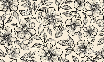 Fototapeta premium 2D illustrator doodle-style floral and leaf graphics on a white background or wallpaper