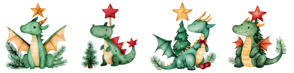 Fototapeta premium Adorable cartoon dragons with colorful stars, perfect for children's books, illustrations, or fun designs.