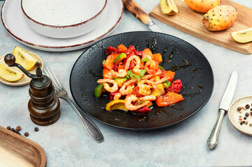 Grilled shrimp, caramelized marinade.