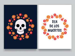 Mexican festival Dia De Los Muertos (Day Of The Dead) celebration concept greeting card design with two different option.