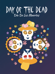 Party template or flyer design with sugar skull or calavera and Day Of The Dead lettering for festival celebration.