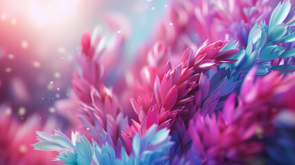Vibrant pink and blue abstract floral scene