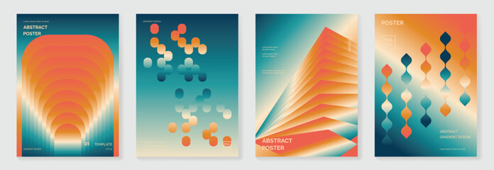 Collection of 70s color gradient poster background vector. Set of retro wall decoration, groovy, trippy, geometric shape. Vintage hippie wall art for interior, decorative, banner, cover, card. © TWINS DESIGN STUDIO