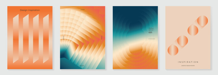 Collection of 70s color gradient poster background vector. Set of retro wall decoration, groovy, trippy, geometric shape. Vintage hippie wall art for interior, decorative, banner, cover, card.