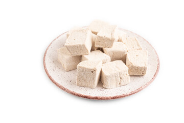 Coffee marshmallow isolated on white. side view