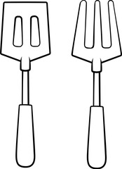 A set of barbecue or BBQ tools utensils cartoon icon illustration