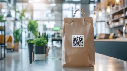 Futuristic packaging with QR code displaying nutritional information on a smartphone, smart packaging, food tech integration