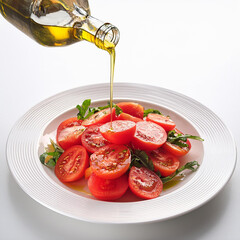 salade, aliment, tomates, légume, assiette, huile d'olive, repas, frais, sain, vert, laitue, régime, tomates, diners, rouge, poivre, plat, légume, déjeuner, végétarien, blanc, concombre, gros plan, vi