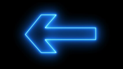 Blue bright neon left abstract directional icon. Abstract Directional arrow. Glowing neon light arrow pointing left.