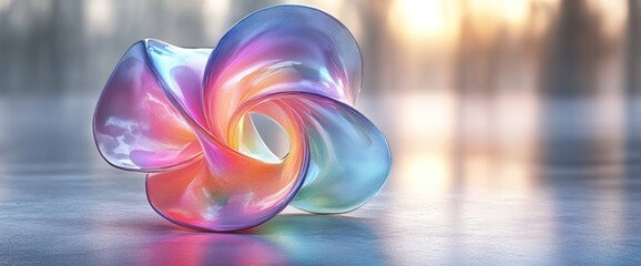 A colorful, abstract sculpture resembling a swirling flower shape.