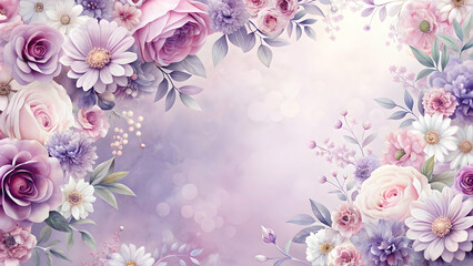 Pastel floral background in shades of purple, pink, and white with space for text , pastel, flower, background