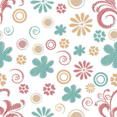 Seamless pattern with flowers and spiral.