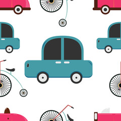 Naklejka premium Car and penny farthing seamless pattern.
