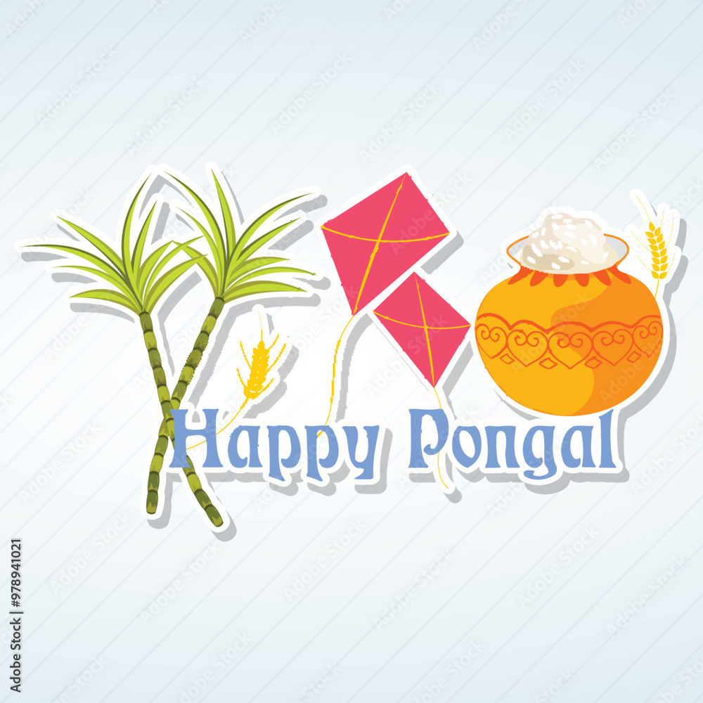 Sticker south indian harvesting festival, happy pongal celebrations concept.