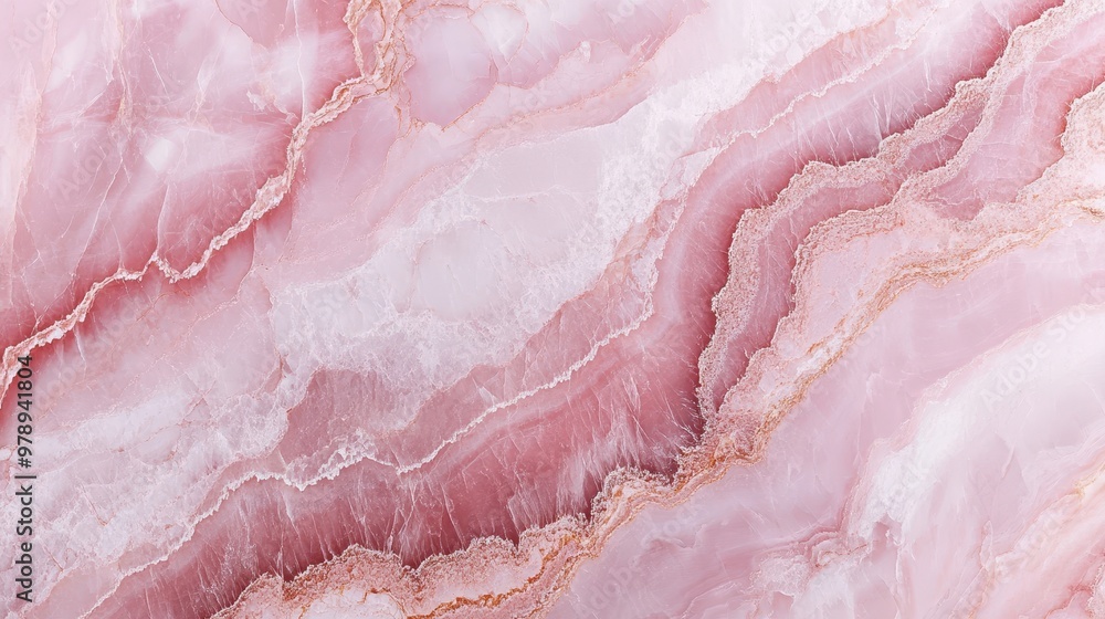 Poster a close-up of pink onyx stone showcasing its intricate patterns and textures.