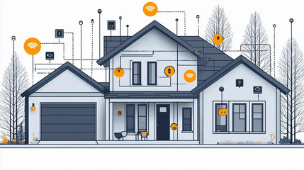 Abstract illustration of a modern smart home with connected devices