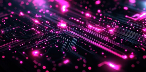 Fototapeta premium Abstract Circuit Board with Pink Neon Lights