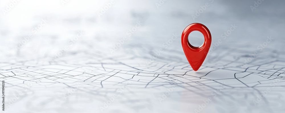 Poster red location pin on a stylized map background, symbolizing navigation and geographical exploration.