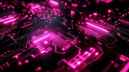Abstract Circuit Board with Glowing Pink Lines