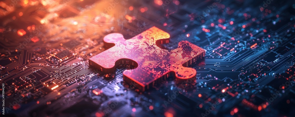 Aufkleber a colorful puzzle piece set against a vibrant digital background, symbolizing problem solving and cr
