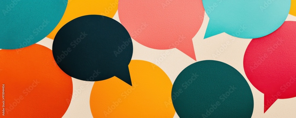 Poster colorful speech bubbles on a light background, representing communication and conversation in vibran