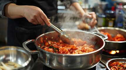 Korean making kimchi