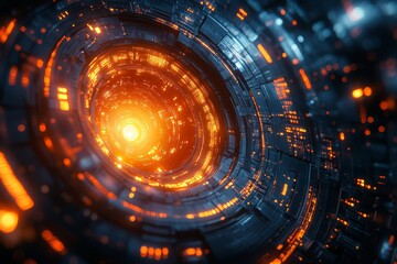 Obraz premium Abstract Futuristic Tunnel with Glowing Orange Lights