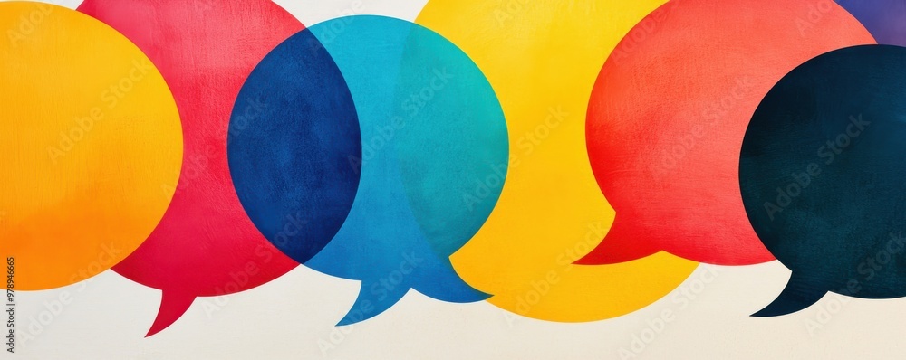 Poster colorful speech bubbles arranged in a vibrant pattern, symbolizing communication and conversation in