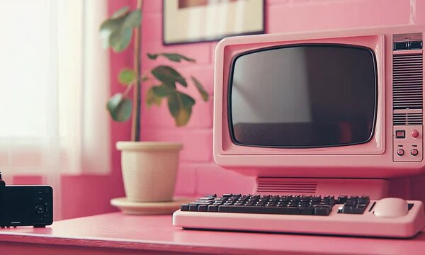 Vintage Pink Computer and Camera