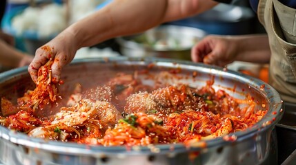 Korean making kimchi