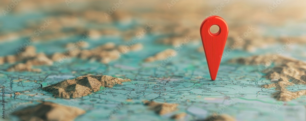 Poster view of a map with a vibrant red location pin, perfect for navigation and travel themes.