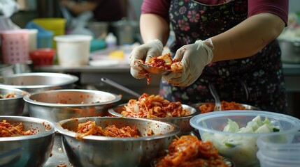 Korean making kimchi