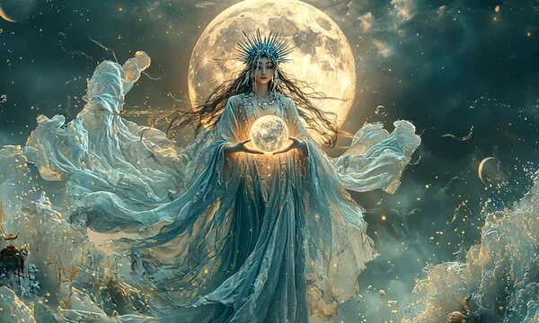 Moon Goddess with a Glowing Orb