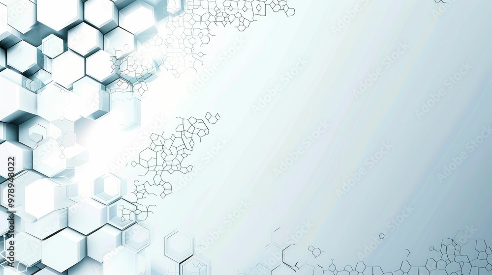 Poster abstract hexagonal pattern on a light background, symbolizes technology and innovation with a modern