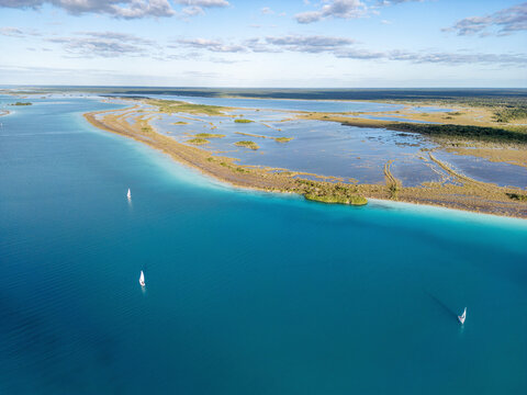 Aerial View of Bacalar Lagoon, Quintana Roo, Mexico