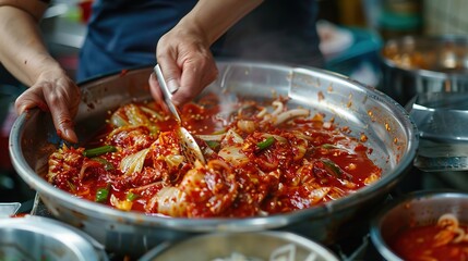 Korean making kimchi