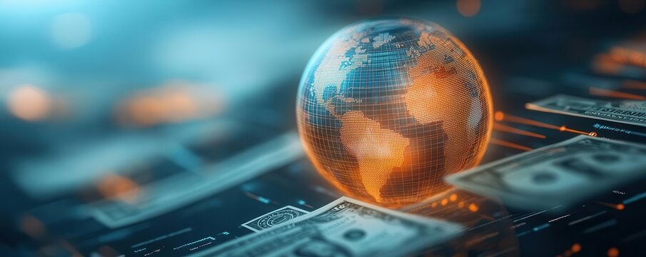 An abstract globe made of currency symbols and tax codes