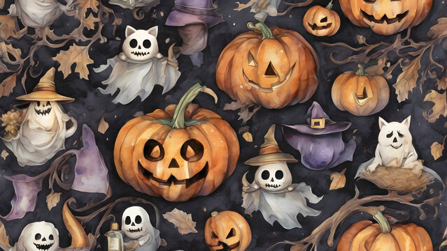 Cute Halloween background, Unique Halloween wallpaper, Halloween day concept background, ai generated