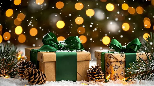 The perfect Christmas gift: eco-friendly hand made box packaging on wooden table, eco Christmas holiday concept, gift wrapping for Christmas