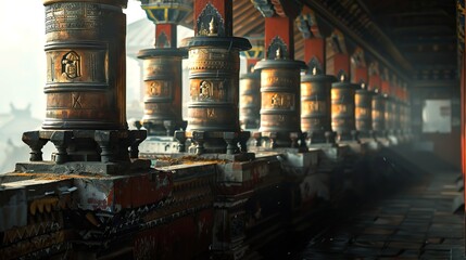 Naklejka premium Nepalese prayer wheel in temple