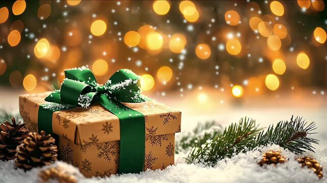 The perfect Christmas gift: eco-friendly hand made box packaging on wooden table, eco Christmas holiday concept, gift wrapping for Christmas