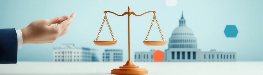 Obraz premium Abstract digital artwork of hands balancing taxes and investments on a golden scale
