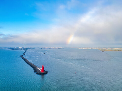 Aerial View of Poolbeg Lighthouse, S Wall, Poolbeg, Dublin, Ireland