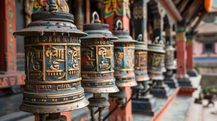 Nepalese prayer wheel in temple